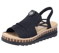 Plateausandale RIEKER, Damen, Gr. 36, schwarz, Nubuklederimitat, Schuhe Plateausandale, Sommerschuh, Sandalette, modisches Plateau, Topseller (70941169-36)