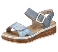 Plateausandale RIEKER, Damen, Gr. 38, blau (jeansblau), Lederimitat, metallic, Schuhe, Sandalette, Sommerschuh, Keilsandale mit praktischen Klettverschlüssen (33118044-38) jeansblau