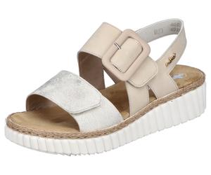 Plateausandale RIEKER, Damen, Gr. 39, beige (hellbeige, sanftes weiß), Lederimitat, Schuhe, Sommerschuh, Sandalette, Keilabsatz, in bequemer Form (36945542-39) hellbeige, sanftes weiß