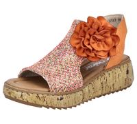 Plateausandale RIEKER, Damen, Gr. 39, orange, Nubuklederimitat, Textil, Flechtoptik, Schuhe, Schaftsandale, Sommerschuh mit großer Blüte und Innenreißverschluss (70694443-39) orange