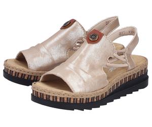Plateausandale RIEKER, Damen, Gr. 40, goldfarben, Lederimitat, metallic, Schuhe, Sommerschuh, Sandalette, modisches Plateau (86613418-40) goldfarben