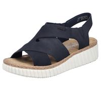 Plateausandale RIEKER, Damen, Gr. 41, blau (nachtblau), Nubuklederimitat, unifarben, Schuhe, Sommerschuh, Urlaubschuh Schlupfschuh mit kleinen Stretcheinsätzen (48220628-41) nachtblau