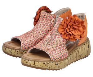 Plateausandale RIEKER, Damen, Gr. 41, orange, Nubuklederimitat, Textil, Flechtoptik, Schuhe, Schaftsandale, Sommerschuh mit großer Blüte und Innenreißverschluss (70694443-41) orange