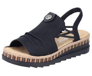 Plateausandale RIEKER, Damen, Gr. 41, schwarz, Nubuklederimitat, Schuhe, Sommerschuh, Sandalette, modisches Plateau (70941169-41) schwarz