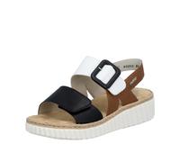 Plateausandale RIEKER, Damen, Gr. 41, schwarz (schwarz, weiß, braun), Lederimitat, mehrfarbig, Schuhe, Sommerschuh, Sandalette, Keilabsatz, in bequemer Form (69237539-41) schwarz, weiß, braun