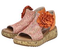 Plateausandale RIEKER, Damen, Gr. 43, orange, Nubuklederimitat, Textil, Flechtoptik, Schuhe, Schaftsandale, Sommerschuh mit großer Blüte und Innenreißverschluss (70694443-43) orange