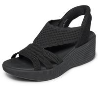 Plateausandale SKECHERS "PARALLEL LITE-SUMMER INVITE", Damen, Gr. 38, schwarz unifarben, Textil, Strukturmuster, Schuhe, Schlupfschuh, Sandalette, Sommerschuh mit softem Fersenriemen (51897959-38) sch