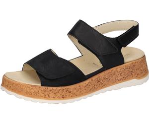 Plateausandale WALDLÄUFER "H-LIBBY", Damen, Gr. 6,5, schwarz, Nappaleder, Nubukleder, unifarben, Schuhe, Sommerschuh, Sandalette, Bequemschuh mit Klettverschlüsse, H-Weite (75667460-6,5) schwarz