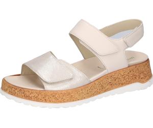 Plateausandale WALDLÄUFER "H-LIBBY", Damen, Gr. 7 (40,5), beige (creme, silberfaren), Nappaleder, Veloursleder, metallic, Schuhe, Sommerschuh, Sandalette, Bequemschuh mit Klettverschlüsse, H-Weite (48
