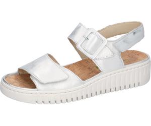 Plateausandale WALDLÄUFER "H-WILLOW", Damen, Gr. 6,5, silberfarben, Nappaleder, metallic, Basic, Schuhe, Sommerschuh, Klettschuh, Bequemschuh mit Korkfußbett, H-Weite (15562129-6,5) silberfarben