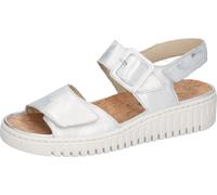 Plateausandale WALDLÄUFER "H-WILLOW", Damen, Gr. 7 (40,5), silberfarben, Nappaleder, metallic, Basic, Schuhe, Sommerschuh, Klettschuh, Bequemschuh mit Korkfußbett, H-Weite (15562129-7) silberfarben
