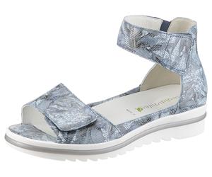 Plateausandale WALDLÄUFER "HAKURA", Damen, Gr. 3,5 (36), blau (graublau), Veloursleder, geblümt, metallic, Schuhe, Sandalette, Sommerschuh, Bequemschuh mit Klettverschlüsse, H-Weite (26603741-3,5) gra