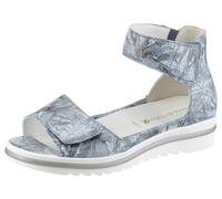 Plateausandale WALDLÄUFER "HAKURA", Damen, Gr. 8 (42), blau (graublau), Veloursleder, geblümt, metallic, Schuhe, Sandalette, Sommerschuh, Bequemschuh mit Klettverschlüsse, H-Weite (26603741-8) graubla