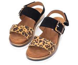 Plateausandaletten ARA "MALAGA", Damen, Gr. 40, bunt (schwarz, leo), Veloursleder, Schuhe Riemchensandale Sandale, Plateausandale, Klettschuh in Bequemweite G (= weit) (37296466-40) schwarz, leo