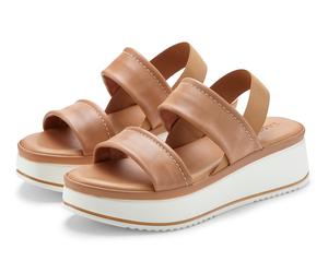 Plateausandaletten LASCANA "Sommerschuh, Sandale, Sandalette, offener Schuh", Damen, Gr. 37, braun (camelfarben), Obermaterial: 100% Rindsleder. Decksohle: 100% Synthetik. Futter: 100% Rindsleder. Lau
