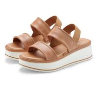 Plateausandaletten LASCANA "Sommerschuh, Sandale, Sandalette, offener Schuh", Damen, Gr. 39, braun (camelfarben), Obermaterial: 100% Rindsleder. Decksohle: 100% Synthetik. Futter: 100% Rindsleder. Lau