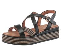 Plateausandaletten MARCO TOZZI, Damen, Gr. 39, braun (schwarz, braun), Lederimitat, Textil, unifarben mit Farbeinsatz, Schuhe, Sandale, Sommerschuh mit feinen, gekreuzten Riemchen (68303047-39) schwar