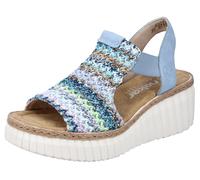Plateausandaletten RIEKER, Damen, Gr. 39, blau (hellblau kombiniert), Lederimitat, Flechtoptik, Schuhe Plateausandaletten, Sommerschuh, Sandale, Plateauabsatz, mit Gummizug, Topseller (25139359-39)