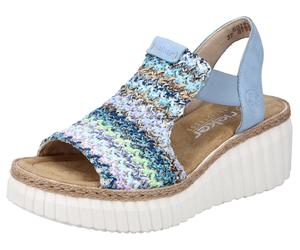 Plateausandaletten RIEKER, Damen, Gr. 40, blau (hellblau kombiniert), Lederimitat, Flechtoptik, Schuhe Plateausandaletten, Sommerschuh, Sandale, Plateauabsatz, mit Gummizug (25139359-40)