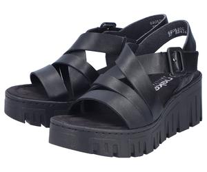 Plateausandaletten RIEKER, Damen, Gr. 41, schwarz, Lederimitat, unifarben, Schuhe, Sommerschuh, Keilsandalette mit Klettverschluss (37702640-41) schwarz