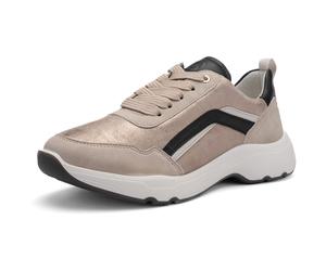 Plateausneaker ARA "BOSTON", Damen, Gr. 40, creme, schwarz, hellbeige, Glattleder, Velourslederimitat, kontrastfarbene Details, Schuhe Plateausneaker, Freizeitschuh, Schnürschuh mit Hight Soft-Ausstat