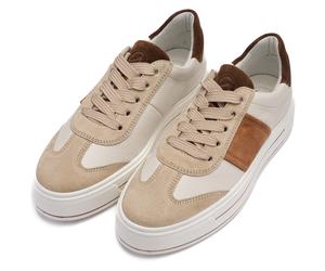 Plateausneaker ARA "CANBERRA 3.0", Damen, Gr. 6,5, creme, braun, Glattleder, Veloursleder, Schuhe Plateausneaker, Freizeitschuh, Halbschuh, Schnürschuh, in Komfortweite H (= sehr weit) (83146620-6,5) 