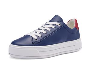 Plateausneaker ARA "CANBERRA", Damen, Gr. 7,5 (41,5), blau (dunkelblau, cherry), Glattleder, unifarben mit Farbeinsatz, Schuhe Plateausneaker, Freizeitschuh, Halbschuh, Schnürschuh in Komfortweite G (