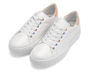 Plateausneaker ARA "MONACO", Damen, Gr. 8 (42), weiß, aprikot, Glattleder, unifarben mit Farbeinsatz, Schuhe Plateausneaker, Freizeitschuh, Halbschuh, Schnürer mit Kontrastbesatz, H-Weite (62532715-8)
