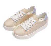 Plateausneaker ARA "MONACO", Damen, Gr. 9 (43), creme, hellblau, Glattleder, unifarben mit Farbeinsatz, Schuhe Plateausneaker, Freizeitschuh, Halbschuh, Schnürer mit Kontrastbesatz, H-Weite (99805809-