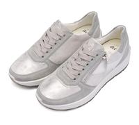 Plateausneaker ARA "NEW YORK", Damen, Gr. 5 (38), hellgrau, weiß, Glattleder, Veloursleder, kontrastfarbene Details, Schuhe Plateausneaker, Plateau, Freizeitschuh, Halbschuh, Schnürer, Kontrastbesätze