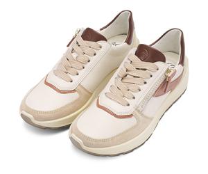 Plateausneaker ARA "NEW YORK", Damen, Gr. 6,5, creme, sand, Glattleder, Veloursleder, kontrastfarbene Details, Schuhe Plateausneaker, Plateau, Freizeitschuh, Halbschuh, Schnürer, Kontrastbesätze, H-We