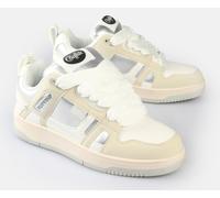 Plateausneaker BUFFALO "Azalia LO", Damen, Gr. 39, creme, weiß, silberfarben, Lederimitat, Schuhe Plateausneaker, Basketsneaker, Halbschuh, Schnürschuh mit Memory Foam Innensohle (27356741-39) creme, 