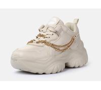 Plateausneaker BUFFALO "Bliss Chain", Damen, Gr. 40, beige (beige, goldfarben), Lederimitat, Schuhe Plateausneaker, Halbschuh, Schnürschuh, Chunky Sneaker mit Zierkette (42893767-40) beige, goldfarben