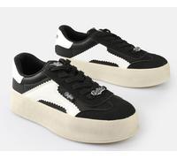 Plateausneaker BUFFALO "CAJO", Damen, Gr. 41, schwarz-weiß (schwarz, weiß), Lederimitat, Schuhe Plateausneaker, Schnürschuh, Halbschuh, Retro-Sneaker, Freizeitschuh zum Schnüren (15408857-41) schwarz,