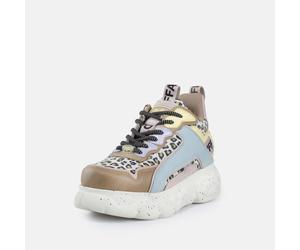 Plateausneaker BUFFALO "CLD CHAI", Damen, Gr. 37, leo multi, Lederimitat, Textil, Velourslederimitat, kontrastfarbene Details, Schuhe Plateausneaker, High Top Sneaker, Schnürboots, Stiefelette mit Mem