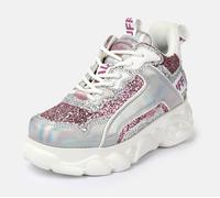 Plateausneaker BUFFALO "CLD Chai", Damen, Gr. 38, weiß, rosa, Lederimitat, Glitzer, Schuhe Plateausneaker, Schnürschuh, Halbschuh, Chunky-Sneaker mit Glitter (74451725-38) weiß, rosa