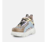 Plateausneaker BUFFALO "CLD CHAI", Damen, Gr. 39, leo multi, Lederimitat, Textil, Velourslederimitat, kontrastfarbene Details, Schuhe Plateausneaker, High Top Sneaker, Schnürboots, Stiefelette mit Mem