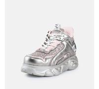Plateausneaker BUFFALO "CLD CHAI", Damen, Gr. 42, silber (silberfarben rosa), Lederimitat, Schuhe Plateausneaker, Chunky Sneaker mit Logoschriftzug und Glitter-Details (11746925-42) silberfarben rosa