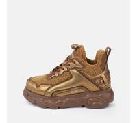 Plateausneaker BUFFALO "CLD CHAI WARM", Damen, Gr. 37, gold (braun, gold), Lederimitat, Textil, Schuhe Plateausneaker, Schnürschuh, Halbschuh, Freizeitsneaker mit Fellimitat-Besatz (82017920-37) braun