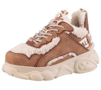 Plateausneaker BUFFALO "CLD CHAI WARM", Damen, Gr. 38, braun (hellbeige, braun), Nubuklederimitat, Textil, Schuhe Plateausneaker, High Top Sneaker, Schnürboots, Winterboots mit Memory Foam (19644721-3