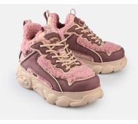 Plateausneaker BUFFALO "CLD CHAI WARM", Damen, Gr. 41, rosa (rosa, beere), Nubuklederimitat, Textil, Schuhe Plateausneaker, High Top Sneaker, Schnürboots, Winterboots mit Memory Foam (70595363-41) ros
