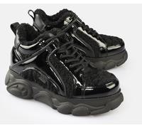 Plateausneaker BUFFALO "CLD CORIN WARM", Damen, Gr. 41, schwarz, Lacklederimitat, Textil, Schuhe Plateausneaker, High Top Sneaker, Schnürboots, Winterboots mit Memory Foam (42510253-41) schwarz