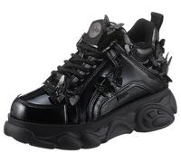 Plateausneaker BUFFALO "CORIN BUTTERFLIES", Damen, Gr. 37, schwarz, Lacklederimitat, glänzend, Schuhe Plateausneaker, Freizeitschuh, Halbschuh, Schnürschuh, Streetwear, vegan (51170221-37) schwarz