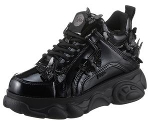 Plateausneaker BUFFALO "CORIN BUTTERFLIES", Damen, Gr. 38, schwarz, Lacklederimitat, glänzend, Schuhe Plateausneaker, Freizeitschuh, Halbschuh, Schnürschuh, Streetwear, vegan (51170221-38) schwarz