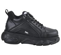 Plateausneaker BUFFALO "CORIN", Damen, Gr. 39, schwarz, Lederimitat, Schuhe Plateausneaker, Schnürschuh, Freizeitschuh, Ugly Sneaker mit typischer Plateausohle (62462502-39) schwarz