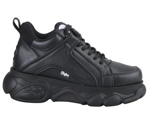 Plateausneaker BUFFALO "CORIN", Damen, Gr. 41, schwarz, Lederimitat, Schuhe Plateausneaker, Schnürschuh, Freizeitschuh, Ugly Sneaker mit typischer Plateausohle (62462502-41) schwarz