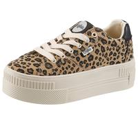 Plateausneaker BUFFALO, Damen, Gr. 40, schwarz, braun, Lederimitat, Textil, Schuhe Plateausneaker, Freizeitschuh, Halbschuh, Schnürschuh im feinen Leo-Look (76316536-40) schwarz, braun