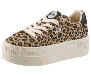 Plateausneaker BUFFALO, Damen, Gr. 41, schwarz, braun, Lederimitat, Textil, Schuhe Plateausneaker, Freizeitschuh, Halbschuh, Schnürschuh im feinen Leo-Look (76316536-41) schwarz, braun