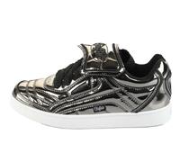 Plateausneaker BUFFALO "LIBERTY SOCCER vegan", Damen, Gr. 39, silber (silberfarben), Lacklederimitat, glänzend, metallic, Schuhe Plateausneaker, Schnürschuh, Halbschuh, Freizeitsneaker in Metallic-Opt