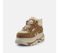 Plateausneaker BUFFALO "REV", Damen, Gr. 39, braun (cognac, creme), Nubuklederimitat, Schuhe Plateausneaker, Chunky-Sneaker, Freizeitsneaker mit Warmfutter (39224512-39) cognac, creme